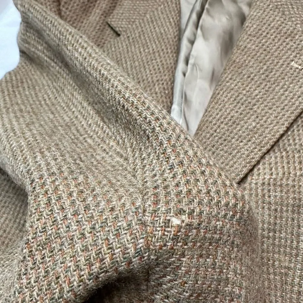 Vintage Polo Ralph Lauren Tan Wool Houndstooth Tweed Blazer Men’s 40L Union Made